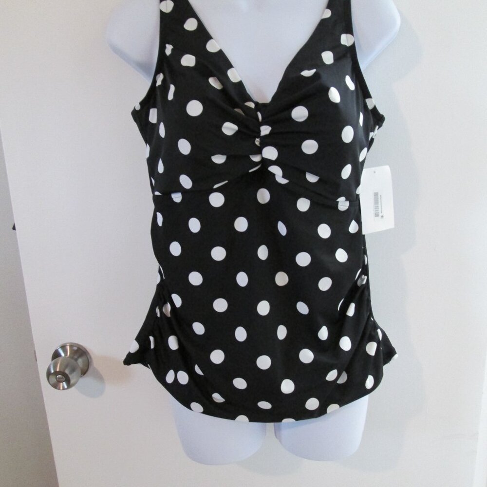 Swim Solutions Polka Dot Tummy Control Tankini Swim Top NWOT Sz 16